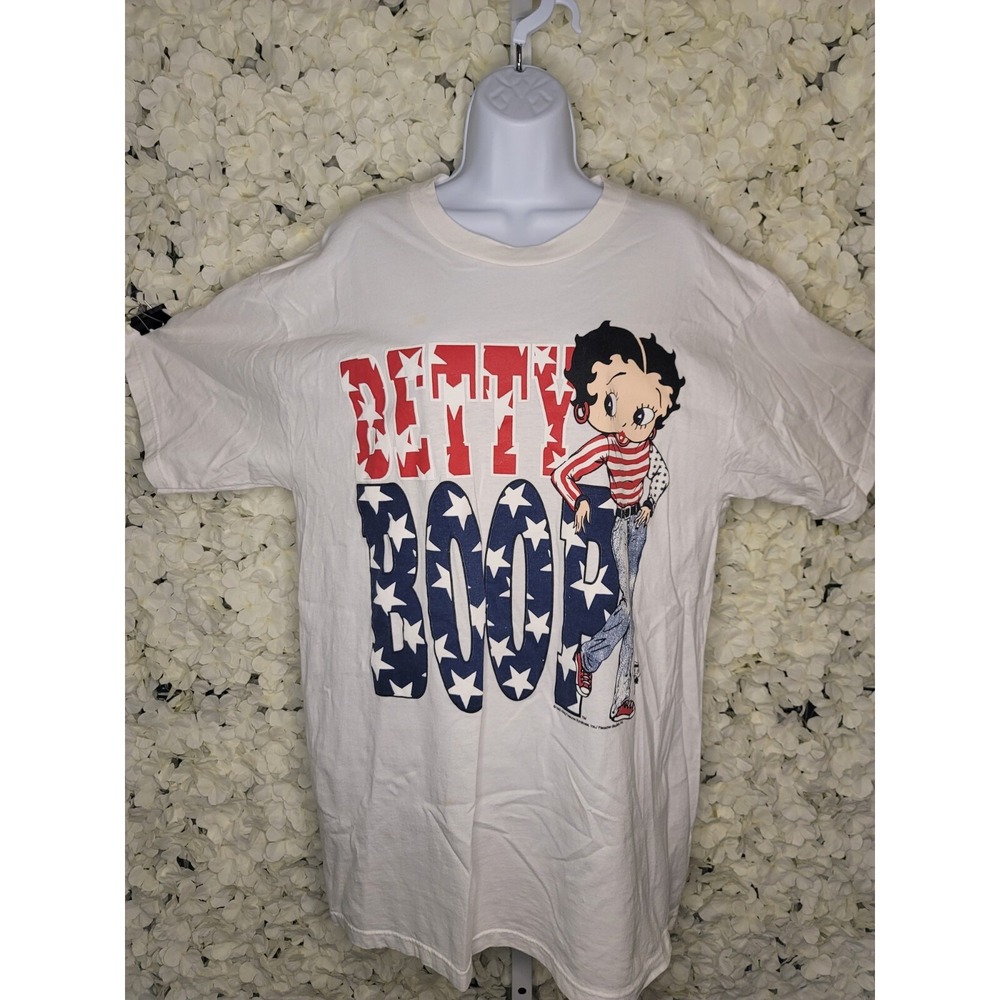 Vintage Betty Boop Tshirt 1993, Size XL Red White And Blue Pattern